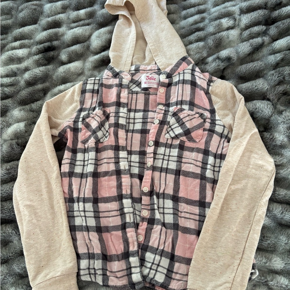 Justice Pink and Cream Checkered Hoodie